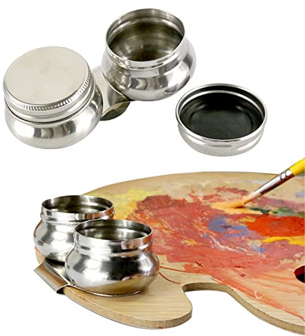 Stainless Steel Palette Cup with Lid Portable | Double Dipper Painting Oil Pot,Silver Artists Container for Acrylic Oil Painting Watercolor Artists Supplies