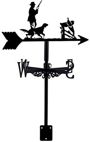 Wetterfahne Garten Retro Jäger und Sein Hund Form Wetterfahnen aus Metall Windrichtungsanzeiger mit Dachhalterung Kreativer Edelstahl-Wohnkultur-Wetterhahn für den Hof