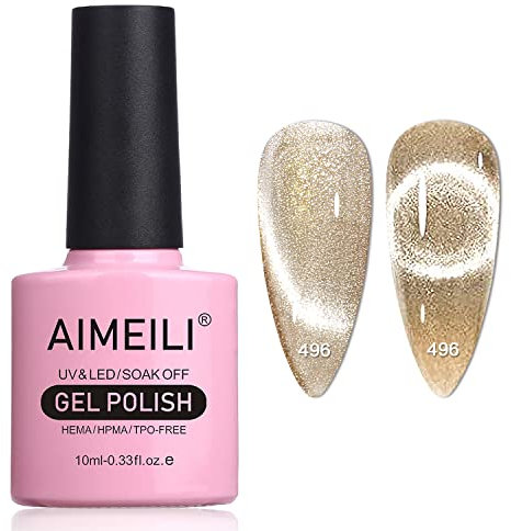 AIMEILI Magnetic Gel Nail Polish 9D Cat Magnet Eye Gel Polish, UV LED Soak Off Glitter Gel Nail Varnish Nail Art Manicure Pedicure, Long Lasting & Easy to Apply - (496) 10ml