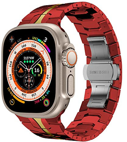 VeveXiao Compatible con correas Apple Watch Ultra de 49mm 45mm 44mm 42mm, titanio color correa de repuesto para iWatch Series 8 7 6 5 4 SE 3 2 1 Hombres Pulseras de repuesto (Rojo dorado)
