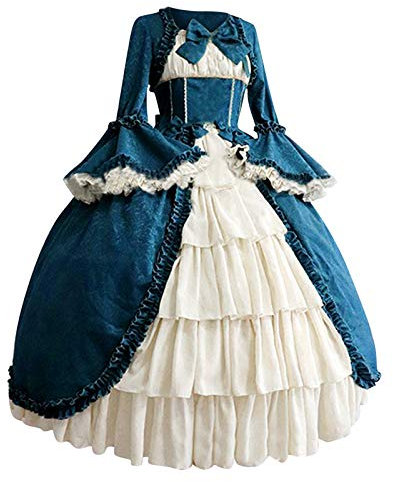 Beokeuioe Elegant Renaissance Maxikleid Damen Gothic Festkleid Halloween Plisseekleid Vintage Mittelalterlichen Ballkleid Barockes Rüschen Abendkleid Viktorianisches Cosplay Kleid