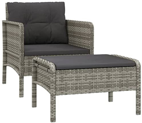 vidaXL 2-TLG. Garten-Lounge-Set mit Kissen Grau Poly Rattan