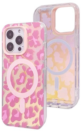 Holographic Leopard Magnetic Case for iPhone 13 Pro 6.1 inch Compatible with MagSafe Soft TPU Bumper Hard PC Back Shockproof Protective Cute Luxury Iridescent Case