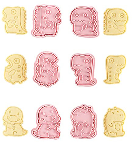 CANDeal 6 Stück Dinosaurier-Keksausstecher, 3D-Keks-Prägeform, Fondant-Kuchen-Ausstecher, Tier-Knallbonbons, Frühlingsstempel, Kolbenschneider, DIY-Dino-Formen Für Zucker, Gebäck, Kuchen