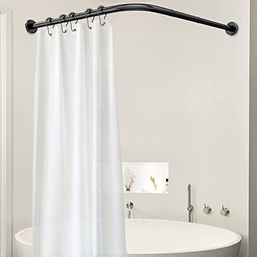 Duschvorhangstange Gebogen L Duschvorhangstange Ohne Bohren, Duschstange Ecke Badewanne Teleskopstange Vorhang Winkelstange Duschvorhang, L Form, Bohren/Nicht Bohren, Für Badezimmer Garderobe,(Size:70