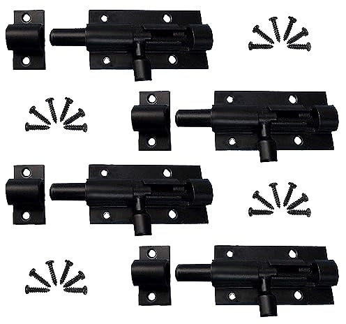 Targette Noire, Verrou de Porte, Loquet Porte Coulissante, pour Abri de Fleurs, Porte de Jardin, Salle de Bain, WC (Noir)