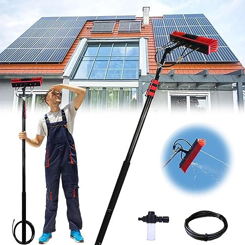 3.6-6m Tige De Nettoyage Panneau Solaire Photovoltaïque,Perche Telescopique Nettoyage,brosse télescopique d'alimentation en eau kit Brosse Haute Fenêtre Pour Toits Serres (55cm Brush Head,6M)