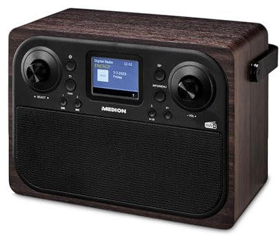 MEDION Radio Dab+ Life (P66700), Radio Despertador con Reloj 12/24 Horas y Bluetooth, Radio portátil con Carcasa de Madera, Antena, Salida para Auriculares y conexión AUX, marrón