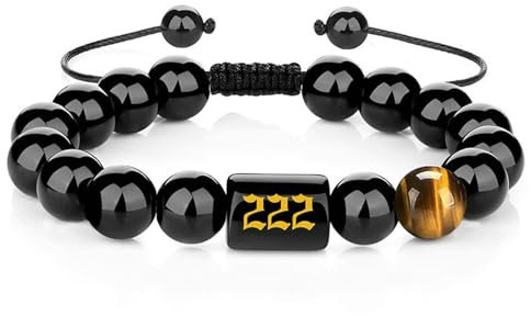 Bishilin Herren Armband Perlen, Perlenarmbänder Männer Chakra 10MM Obsidian mit Zahl 222 Charm Armband Personalisiert Verstellbar