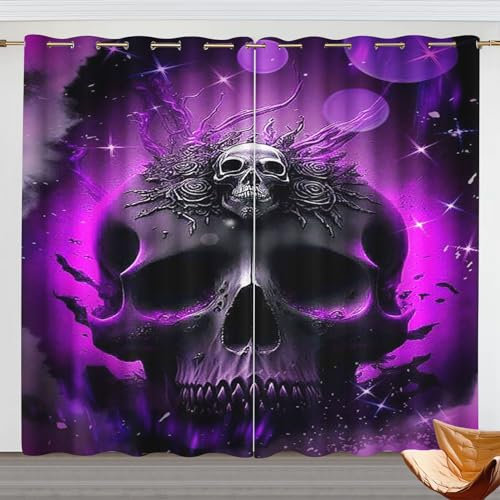 Goplnma Vorhänge Totenkopf Gardinen Blickdicht mit Ösen Gothic Vorhänge Skull 3D Verdunkelungsvorhäng Totenkopf rosa 2er Set Gardinen für Dekoration (220x215cm(BxH)/ 110x215cmx2,2)