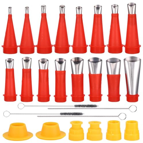 Universal Integrated Rubber Nozzle Tool Kit, 30pcs Silicone Nozzles Kit, Stainless Caulking Nozzle Tips with Base with Cleaning Brush, Reusable Caulking Sealant Nozzle for Kitchen Bathroom Brick Joint