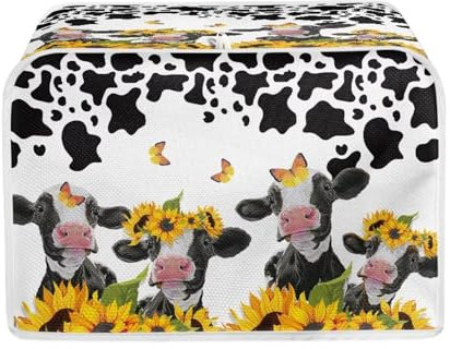 POLERO Sunflower Cow Print Toaster Cover for 4 Slice, Machine Washable Toaster Dust Cover Kitchen Bread Maker Cover