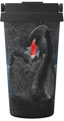 FUkker Tazza da caffè isolata, tazza da viaggio da 500 ml Tazza da caffè tumbler isolata in acciaio inossidabile,Cigno nero dell'acquerello