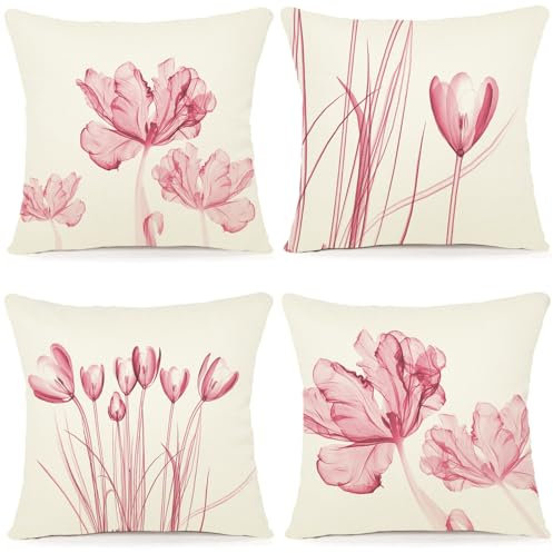 ZWJD Fodera per Cuscino Decorativa in Lino 40x40 Set di 4 Fodere per Cuscini Floreale Pittura ad Acquerello Fodere per Cuscini per Divano Camera da Letto Divano Cuscino per Esterno 40x40 A253-16
