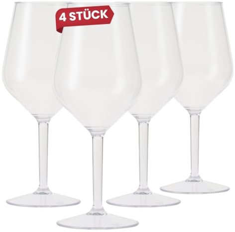 Blue Lake Travel Weingläser Plastik aus Tritan Kunststoff Weinglas - 4er-Set - unzerbrechlich - ideal für Camping, Poolpartys, Gartenpartys, Festivals und Picknicks