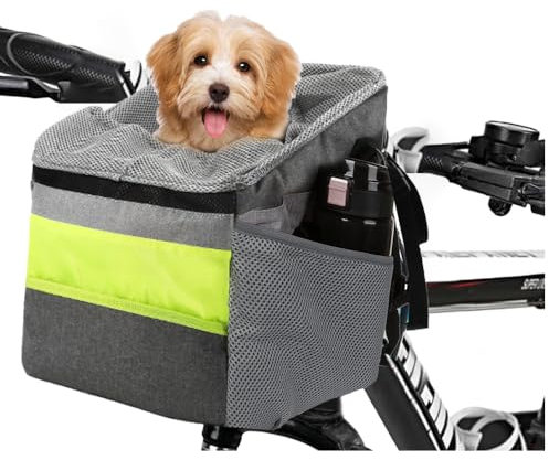 Haustier Fahrradtasche, Hunde Katzen Fahrradkorb, Faltbare Hundekorb Rucksack vorne Atmungsaktiv Netzfenster Für Kleine Mittlere Hunde Und Katzen bis 5KG Grau