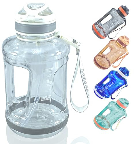 Goodatech Borraccia Sportiva, 1.5L/52 Oz, a Prova di Perdite, senza BPA, con Indicatore di Tempo, Riutilizzabile per Atletica, Ciclismo, Palestra, Ufficio, Viaggi all'Aperto (Bianco)