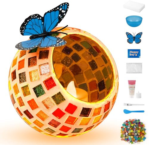 Kihhvlo Kit d'arts de Porte-bougie en Mosaïque de Verre, kit de pierres de mosaïque créatives pour enfants et adultes, photophore pour la maison, l'éclairage, la décoration, de Noël pour enfants