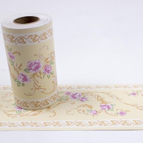 Jodimitty PVC Wallpaper Border Self Adhesive 10 Meter x 10cm Floral Pattern Peel Stick Waistline Trim Wall Border for Living Room Bedroom Decoration (Yellow Floral)
