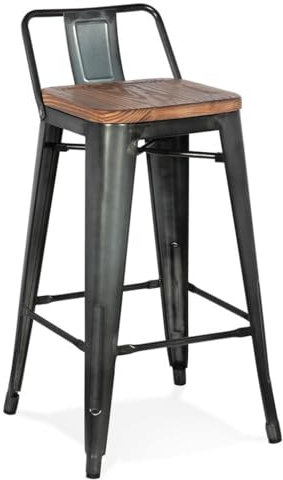Barhocker 66cm sitzhöhe | Industrieller Küchenhocker mit Rückenlehne | Barstuhl aus Kiefernholz & Metall | Sitzhocker mit dunkelgrau Gestell | Stehhocker mit ergonomischem Design | VENIRO Kollektion