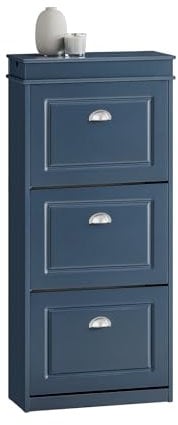SoBuy Schuhschrank mit 3 Klappen - Schmaler Schuhkipper mit 6 Ablagen, Verstellbares Schuhregal für Diele, Flur & Eingangsbereich - Flurschrank mit Kippsicherung 53x118x24 cm Blau FSR94-B