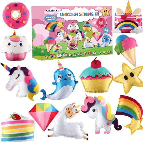 Nähset Kinder, Nähen Kinder, DIY Filz Bastelset Nähspass für Kinder, Nähset Kinder ab 4 Jahre mit Stickgarn Plastiknadeln Füllwatte Schere, DIY Art Craft für kuscheltiere DIY Nähset für Kinder(E)