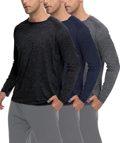 BOOJO 3er Pack Langarmshirt Herren UPF50+UV Schnelltrocknend Longsleeve Atmungsaktiv Sport Funktionsshirt Gym Langarm Laufshirt für Männer