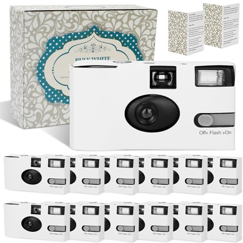 Entallor 12 Pack Disposable Cameras for Wedding Bulk, 35mm White Single-Use Film Cameras with Flash, One Time Cameras for Birthday Party Gathering Wedding Travel, ISO 400 Film, 17 Exposures