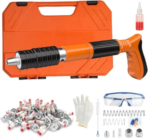 Kit Pistolet à Clous Cloueuse Pneumatique Puissance Réglable Pistolet à Ongles Portable avec 100 pcs Clous Lunettes Gants