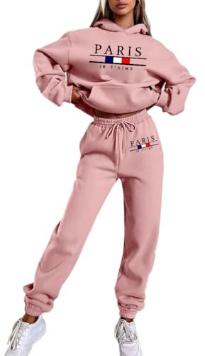 ticticlily Tuta Sportiva Donna Completa 2 Pezzi Tute Ginnastica Completo Felpe con Cappuccio e Pantaloni Jogging Sportive Completi Sportivi Abbigliamento Sportivo Inverno B Rosa XL