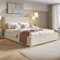 MOTIVENA Arizona Polsterbett 180x200 mit Bettkasten, Bett 180x200 mit Stauraum, Bett Kopfteil Cord, ohne Matratze, Bett Cord, Polsterbett 180x200 Beige Creme
