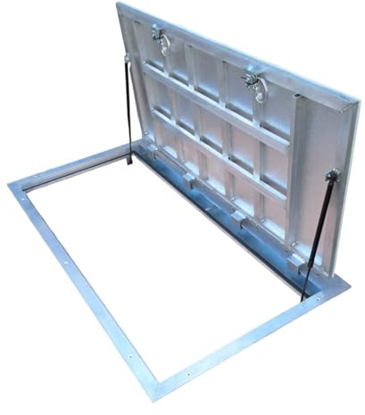 Puerta de suelo 90 x 200 cm de aluminio Thermo Max 4 hermética para sótano y pozo de revisión, tapa de alcantarilla, conducto (900 x 2000 mm)