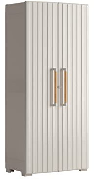 Keter Groove Armadio Alto da Esterno, Porte Effetto Legno, Beige/Sabbia, 80x45x180 H cm