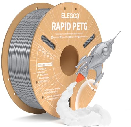 ELEGOO Rapid PETG Filament 1.75mm Silber 1KG | High-Speed bis 600mm/s 3D Drucker Filament, Maßgenauigkeit +/- 0,02mm, 1kg Spule (2.2lbs), Kompatibel mit FDM 3D Drucker