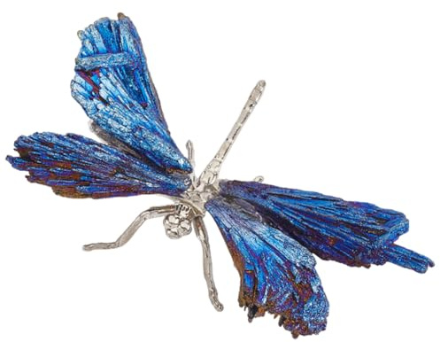 GORGECRAFT Blue Tourmaline Dragonfly Statue Electroplated Silver Dragonfly Decor Collection Natural Gemstone Home Desk Ornament Outdoor Art Decoration for Living Room Garden Gifts 7.5 x 4.1cm