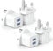 USB Plug,4 Pack Dual USB Charger Plug Adaptor UK 3 Pin Mains Charger Double Port 5V 2Amp Phone Charging Plug for iPhone 16 15 14 13 12 11 Pro Max 10 XS X XR 8 7 6 6S Plus 5 SE 2020,iPad Pro/Air/Mini