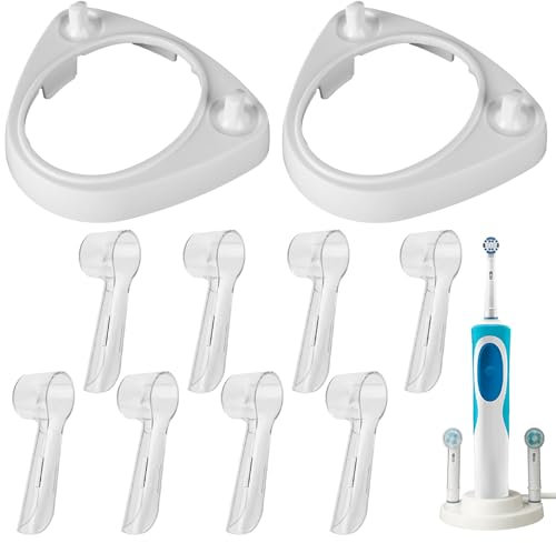 Huybaa Porta Spazzolino Elettrico, 2 Pezzi Porta Testine Spazzolino Elettrico e 8 Pezzi Custodie Antipolvere per Testine, Base Supporto Porta Testine per Spazzolino Elettrico