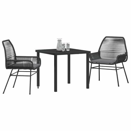 vidaXL Garten Essgruppe mit Kissen 3 pcs Schwarz Poly-Rattan, Garten und Terrasse, modern, langlebige, UV-beständige Materialien, Sitzgruppe für Essbereich draußen