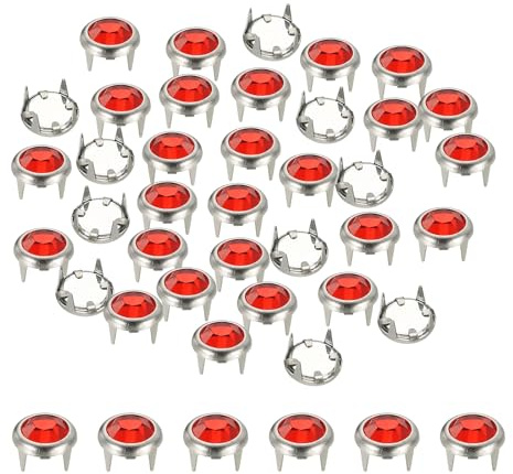 YELARXI Strass-Nieten, Strass-Klauen-Perlen, Nagelkopf, Kristallkrallen-Nieten, Punk-Spikes, dekorative runde Nieten, 8 mm, passend für Kleidung, DIY, Leder, Handwerk, Taschen, Gürtel (30 Stück, rot)