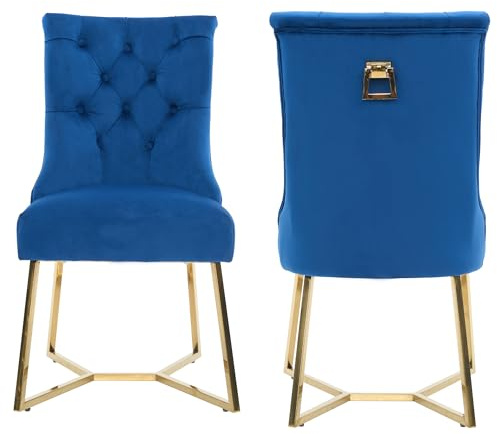 Life Interiors Ambra Modern Velvet Dining Chair – Black Tufted Accent Chair with Gold Legs & Ring Handle - Ideal for Dining Room Living Room Restaurants