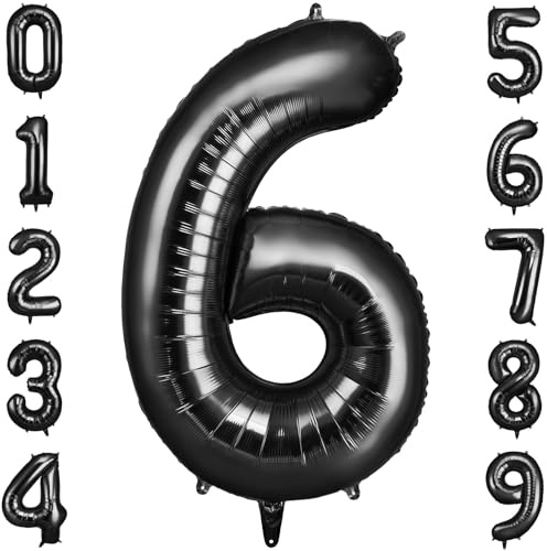 OFFCUP Geburtstag Zahlen Luftballon Schwarz, Geburtstagsdeko Ballons Zahl 6 | Riesige Folienballon in 40 Helium Ballons für Männer Frauen Geburtstagsparty Deko, Jubiläum 6 Jahre Deko