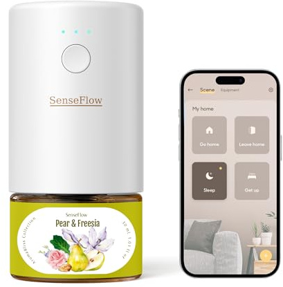SenseFlow Aroma Diffuser für Ätherische Öle Wi-Fi SF101S Pro, Wasserloser Ultraschall Duftstecker Raumduft, 100% pflanzlich Lufterfrischer, 120 Tage Aroma für Zuhause bis zu 100 m² - Birne & Freesie