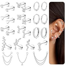 Chriscoco 22Pcs Ohrringe Chirurgenstahl Damen 14K Vergoldet Ohrringe Set | Hypoallergen,Ohrringe Silber,Piercing Ohr,Medizinische Ohrstecker,Klein Creolen,Conch Tragus Helix Piercings,Ohrpiercing