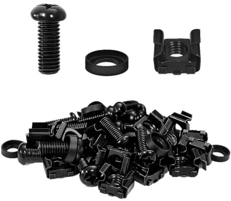 Evoges 50 Pack Black M6 x16mm Cage Nuts, Screws & Washers Set for Server Racks – Ideal for Network Cabinets, Patch Panels, Data Centres & Telecom Installation