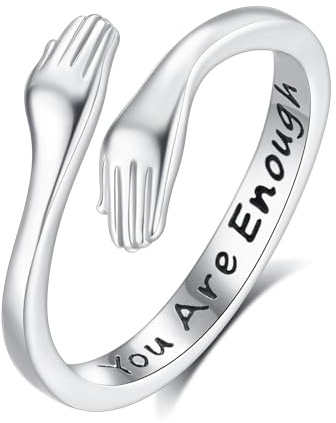 INFUSEU Ring Umarmung Silber 925, Umarmungsringe Verstellbarer Finger Umarmen Ringe Gravierte Worte Umarmung Hände Schmuck Freundschaftsringe für Frauen