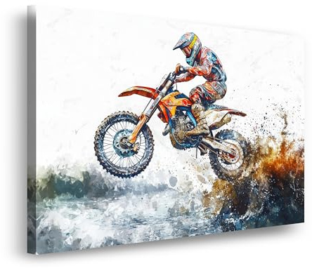 HJ KIDS Leinwandbild 80x120 cm – Motocross Sport – Modernes Bild auf Leinwand, coole Wanddeko für Jugendzimmer & Hobbyraum, fertig zum Aufhängen