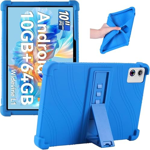 Junfire Silicone Case for Hakaug 10.1 / Freeski A10 Android 16 10.1 Tablet | Case with Kickstand for Hakaug 10 Inch / Freeski A10 UKA10L MUISOO KB10L / Ainmel A10 LVEA1001 Tablet, Blue