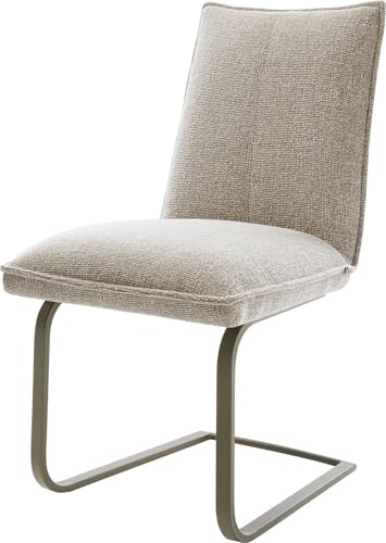 DELIFE Schwingstuhl Lelio-Flex Freischwinger flach Effektfinish Titan Webstoff Soft Beige Taschenfederkern