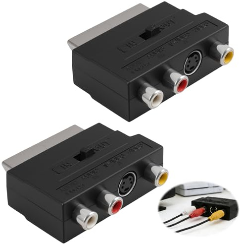 Lot de 2 Adaptateur Péritel vers 3X in Out + Adaptateur S-Vidéo S-VHS AV Audio Vidéo, commutateur IN/OUT audio vidéo analogique, connecteurs AV composite 3 RCA stéréo, adaptateur SCART pour TV
