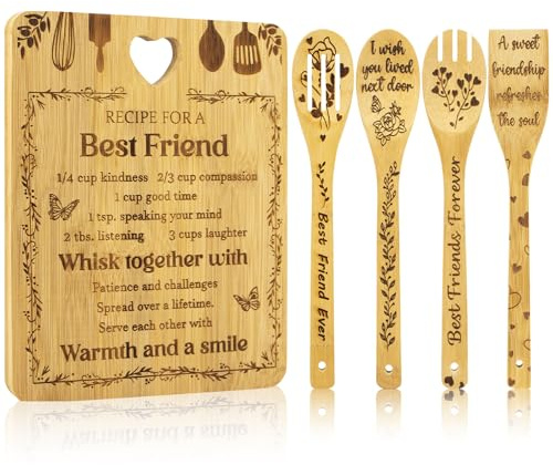 Yuaerbuo Friend Gifts Chopping Board, Recipe for A Best Friend Bamboo Engraved Chopping Board with Spoon Set Unique Birthday Holiday Personalised Gifts Chopping Boards for Her Him